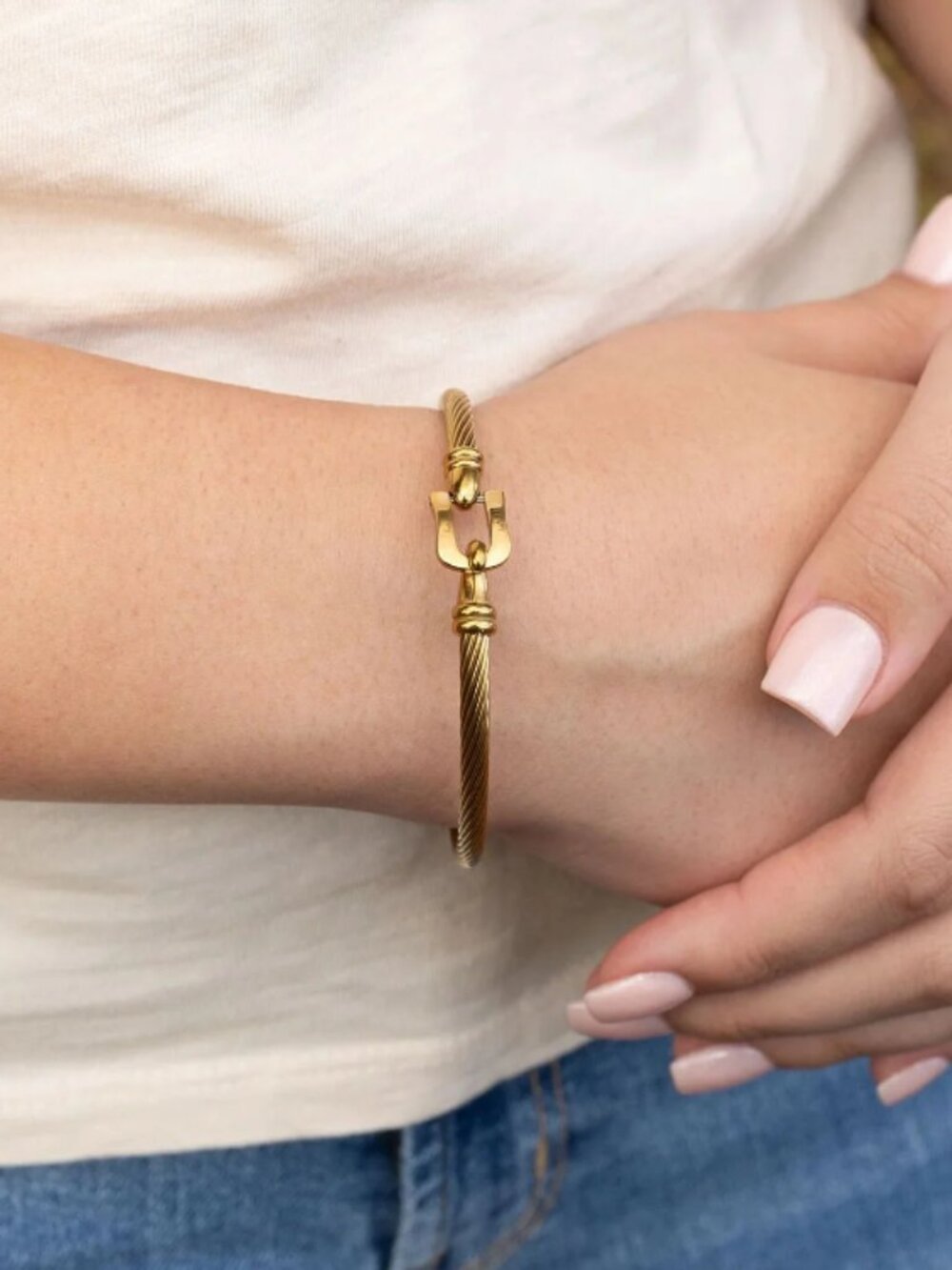 18K Gold PVD Stainless Steel Buckle Clasp Bangle Bracelet